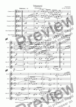 page one of Schumann:Scenes from Childhood (Kinderscenen): 7.Träumerei (Dreaming) arr. clarinet choir