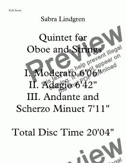 page one of Quintet for Oboe and Strings III. Andante and Scherzo Minuet