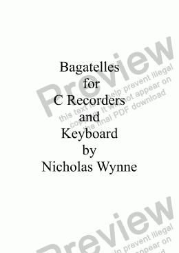 page one of Bagatelles for C recorder and Piano