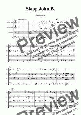 page one of Sloop John B. - Brass Quartet