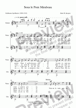 page one of Sous le Pont Mirabeau (A. Jacques / Apollinaire) -  original version