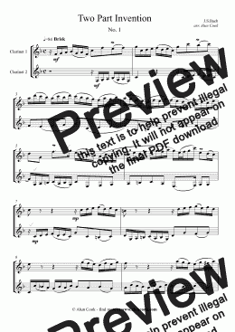 page one of 2 Part Invention No 1 (Clarinet Duet)