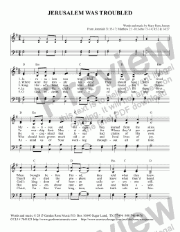 page one of Jerusalem Was Troubled (SATB hymn) Epiphany