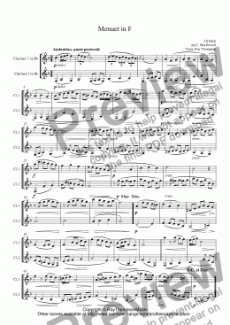 page one of Bach arr. MacDowell: 6 Little Pieces (after sketches of J.S.Bach):Menuet in F (Anna Magdalena Notebook) arr.clarinet duet