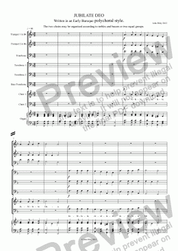 page one of JUBILATE DEO Written in an Early Baroque polychoral style.