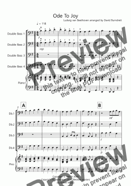 page one of Ode to Joy for Double Bass Quartet