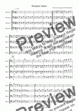 page one of Drunken Sailor for Bassoon Quartet