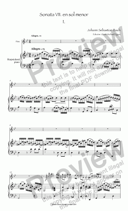 page one of Bach Sonata 7° for flute & pno in G minor