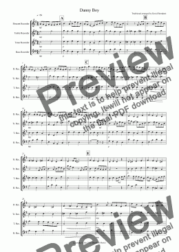 page one of Danny Boy for Recorder Quartet