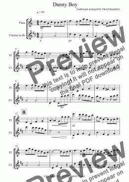 page one of Danny Boy for Flute and Clarinet Duet