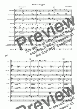 page one of Burnie’s Reggae (free version) for School Concert Band