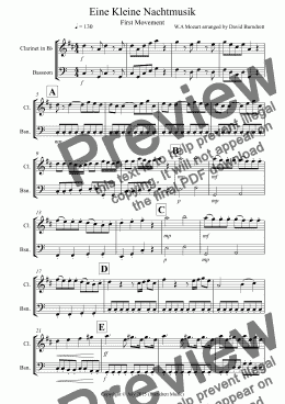 page one of Eine Kleine Nachtmusik (1st movement) for Clarinet and Bassoon Duet