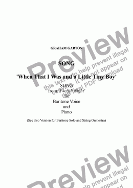 page one of SONG - 'WHEN THAT I WAS AND A LITTLE TINY BOY' for Baritone Voice and Piano - Words: Shakespeare (Twelfth Night)