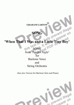 page one of SONG - ’WHEN THAT I WAS AND A LITTLE TINY BOY’ original Score for Baritone Voice and String Orchestra - Words: Shakespeare (Twelfth Night)