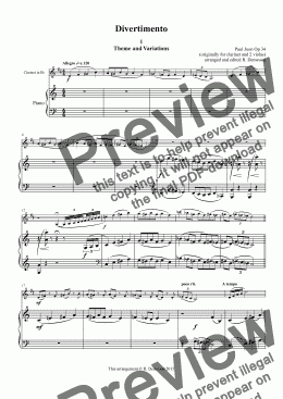 page one of Juon - Divertimento Op34 (originally for Clarinet & 2 Violas) arranged for Bb Clarinet and Piano (original version available Score Exchange no.171137) 