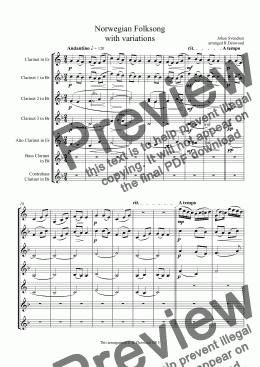 page one of Svendsen - Norwegian Folksong  variations for Clarinet Choir