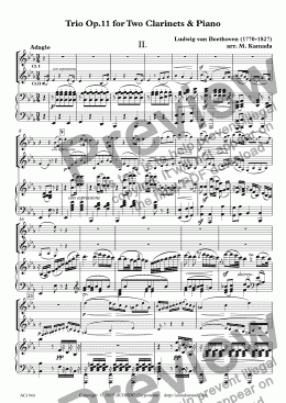 page one of Adagio from Trio Op.11 for Two Clarinets & Piano