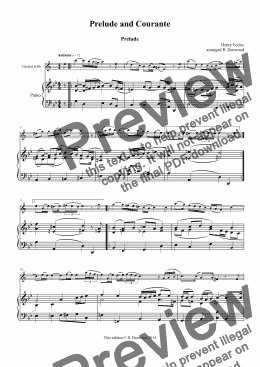 page one of Eccles - Prelude and Courante for Bb clarinet and piano