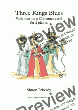 page one of 3 Kings Blues for 2 pianos, 4 hands. Variations on the Christmas Carol "We Three Kings"