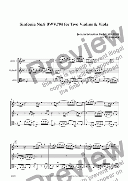 page one of Sinfonia No.8 BWV.794 for Two Violins & Viola