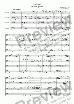 page one of Bennet - MADRIGAL - for cello quartet