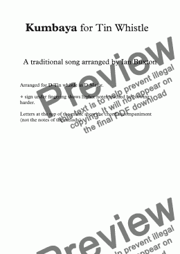 page one of Kumbaya for D Tin Whistle with chords
