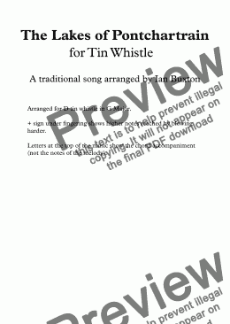 page one of The Lakes of Pontchartrain for D Tin Whistle with chords