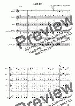 page one of Rigaudon by Purcell for String Orchestra