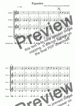 page one of Rigaudon by Purcell for Violin Quartet