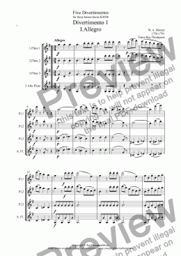 page one of Mozart: Divertimento No.1 (complete) from Five Divertimentos for three basset horns K439b arr flute trio (opt. alto flute)