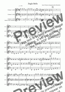 page one of Jingle Bells (jazzy style!) for Clarinet Trio