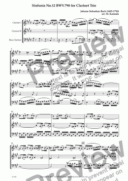 page one of Sinfonia No.12 BWV.798 for Clarinet Trio