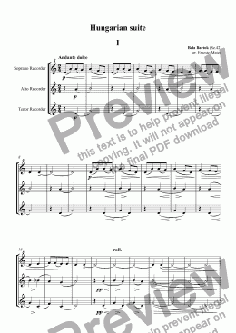 page one of Hungarian suite for recorder trio