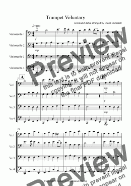 page one of Trumpet Voluntary for Cello Quartet