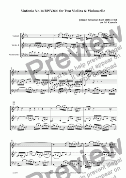 page one of Sinfonia No.14 BWV.800 for Two Violins & Violoncello