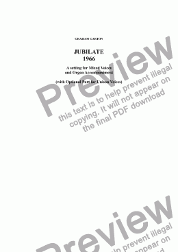 page one of JUBILATE 1966 for SATB Chorus with Optional Unison Voices and Organ (3-Man. and Ped.) English Words: Psalm 100 Revised Psalter Just available. Never yet been performed.