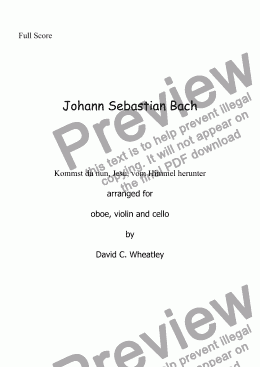 page one of Bach - Trio: Kommst du nun, Jesu - transcribed for oboe, violin and cello by David Wheatley