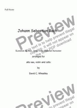 page one of Bach - Trio: Kommst du nun, Jesu - transcribed for alto sax, violin and cello by David Wheatley