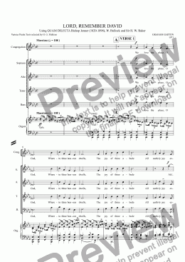 page one of ANTHEM - 'LORD, REMEMBER DAVID' for SATB Choir and Unison Congregational Part with Organ (3-Man. & Ped.) Words from the Psalms