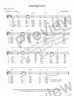 page one of Amazing Grace - Singable Key in D for Guitar/Piano/Vocal