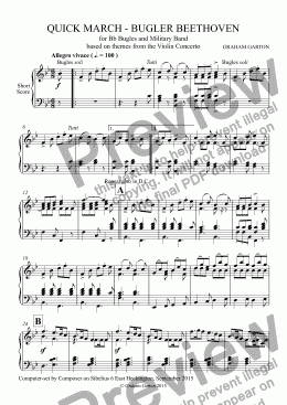 page one of QUICK MARCH - ’BUGLER BEETHOVEN’ for Soli Bugles with Military Band (28 Parts) based on Beethoven’s VIOLN CONCERTO - Short Score