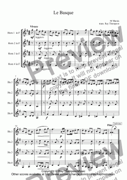 page one of Marais: "Le Basque" arr. horn quartet