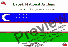 page one of Uzbek National Anthem’ “O’zbekiston Respublikasining Davlat Madhiyasi” for Brass Quintet (World National Anthem Series)