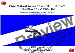 page one of Ciskei National Anthem “Nkosi Sikelel’ iAfrika”  “God Bless Africa” 1981-1994 for Brass Quintet (World National Anthem Series