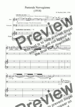 page one of Woollett - Pastorale Norvegienne (1914) for Oboe, Cello and Piano