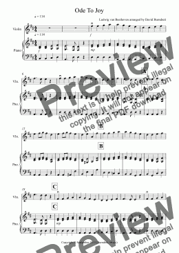 page one of Ode to Joy for Violin and Piano