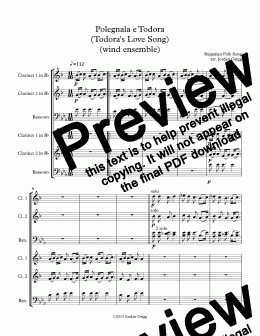 page one of Polegnala e Todora (Todora’s Love Song) (wind ensemble)