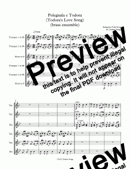 page one of Polegnala e Todora (Todora’s Love Song) (brass ensemble)