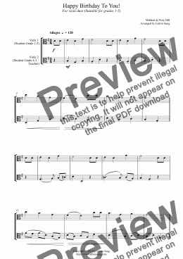 page one of Happy Birthday To You! (for viola duet, suitable for grades 1-5) (159VADU01)