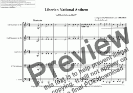 page one of Liberian National Anthem for Brass Quintet (World National Anthem Series)